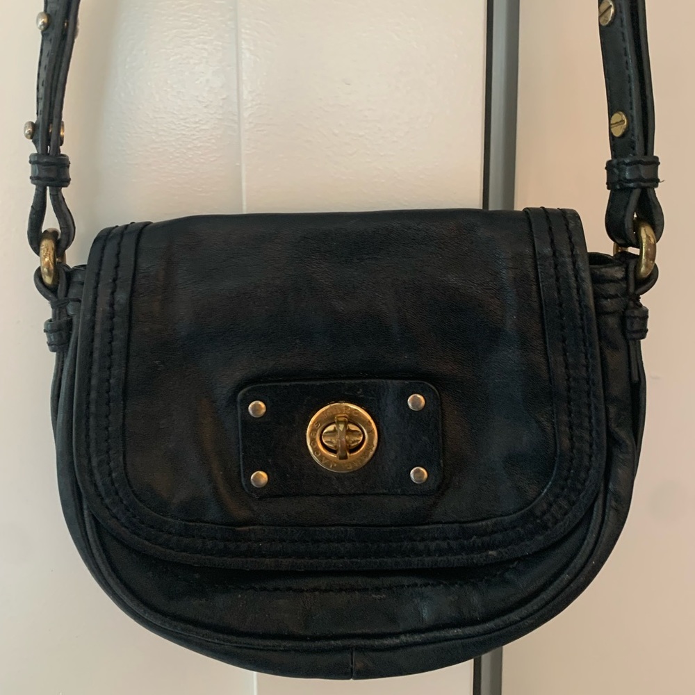 Marc Jacobs Black Leather and Gold Crossbody Purse